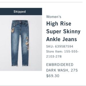 Abercrombie & Fitch High Rise Skinny Ankle Jeans